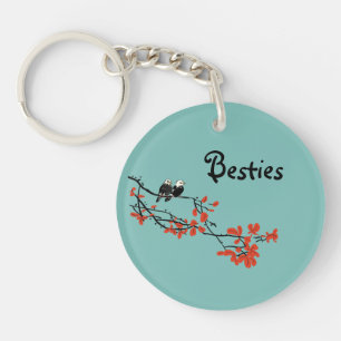 Friendship Quote Two Birds Red Leaves Monogram Key Ring