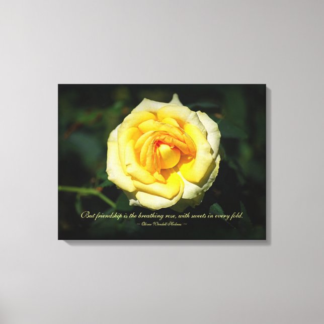 Friendship Quote Yellow English Rose Canvas Print (Front)
