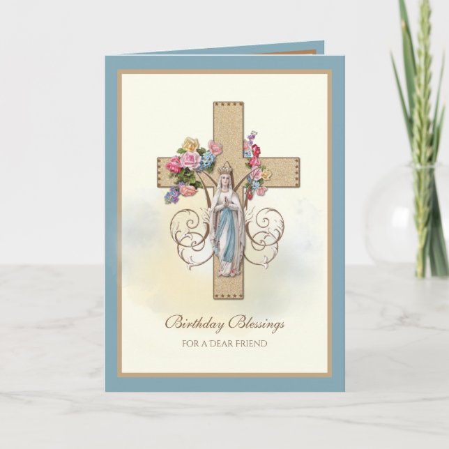 Friendship Religious Virgin Mary Floral Catholic Card (Front)