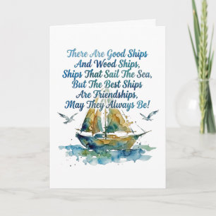 Friendship Sailboat Watercolor Nautical Blessing Card