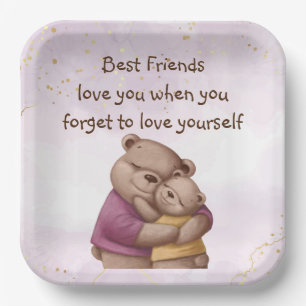 Friendship Teddy Bear Love you Inspirational Paper Plate