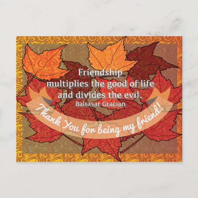 Friendship Thank you Fall Thanksgiving quote Postcard (Front)
