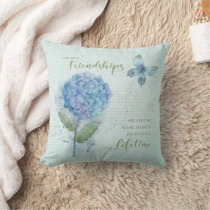 Friendship Watercolor Blue Hydrangea and Butterfly Cushion
