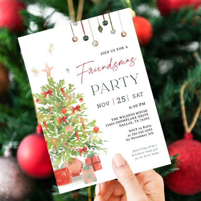 Friendsmas Party Christmas Tree Holiday Party Invitation (Creator Uploaded)