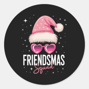 Friendsmas Squad Christmas Pink Santa Hat Hearts Classic Round Sticker