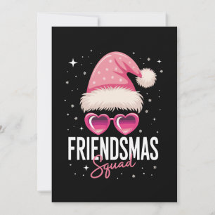 Friendsmas Squad Christmas Pink Santa Hat Hearts Invitation