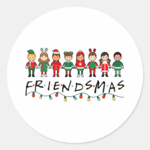Friendsmas Squad Funny Xmas Light Family Matching Classic Round Sticker