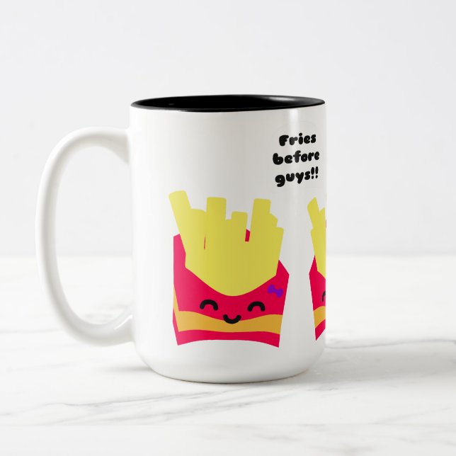 Fries Before Guys! Two-Tone Coffee Mug (Left)