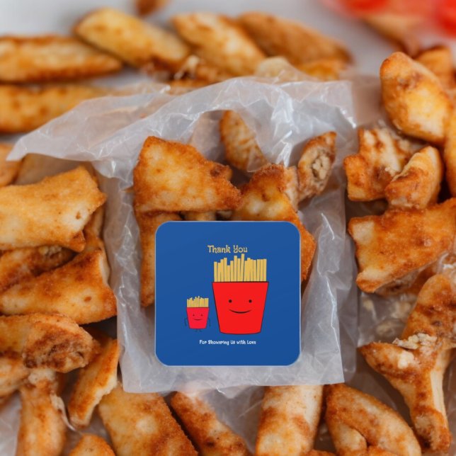 Fries Cartoon  Square Sticker (French fries Baby party theme sticker,birthday party sticker,gift pack,envelope,return gift sticker)