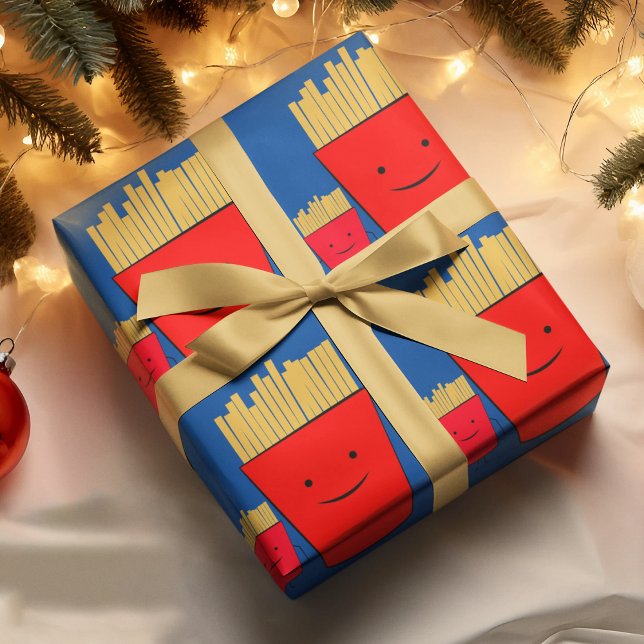 Fries Cartoon Wrapping Paper (french fries birthday packing gift wrap,gift wrapping paper,return gift wrap paper,paper gift)
