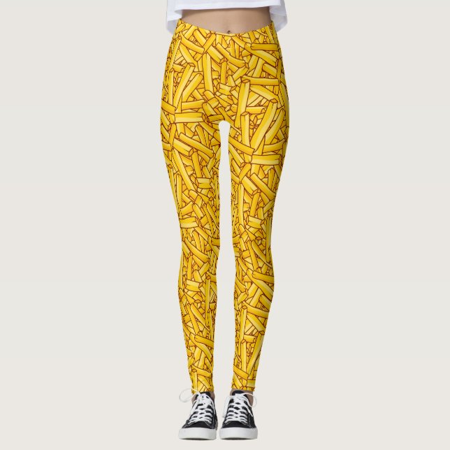 Fries Funny Cartoon Chips Pattern Leggings (Front)