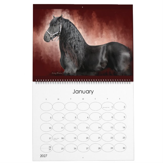 Friesian and Horse 2015 Calendar (Jan 2027)
