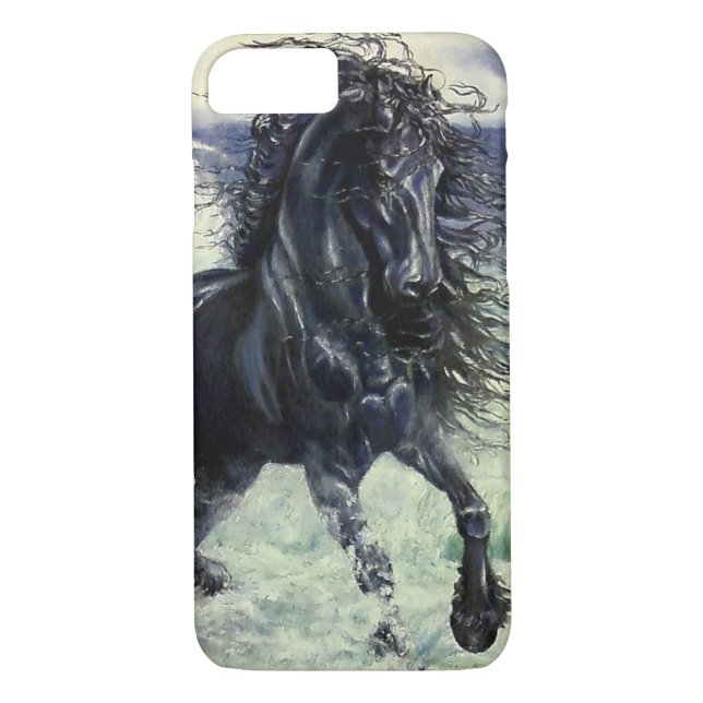 Friesian, black beauty stallion horse, ocean waves Case-Mate iPhone case (Back)