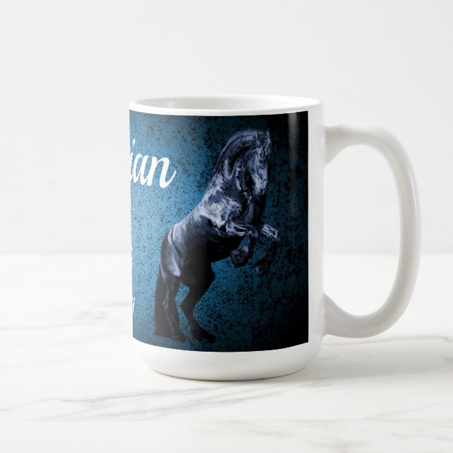 Friesian black stallion/black beauty, horse blue coffee mug (Right)
