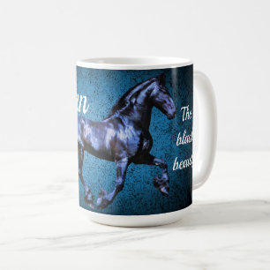 Friesian black stallion/black beauty, horse blue coffee mug