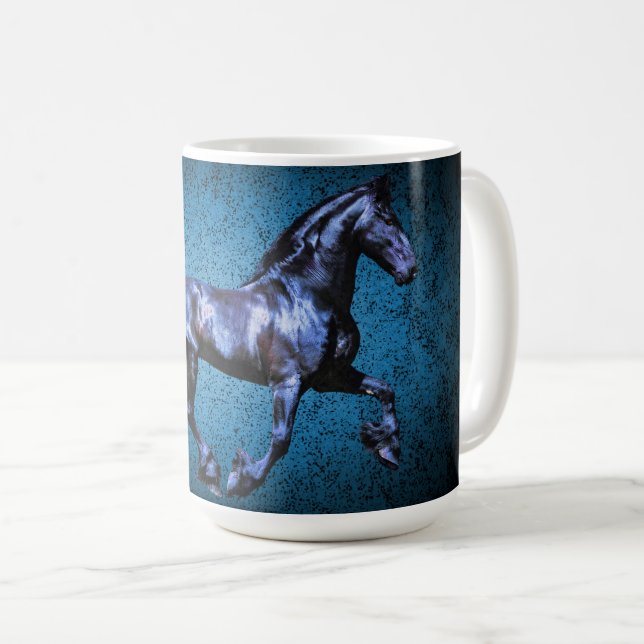 Friesian black stallion/black beauty, horse blue coffee mug (Front Right)