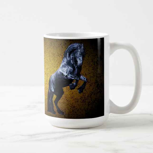 Friesian black stallion/black beauty, horse gold coffee mug (Right)