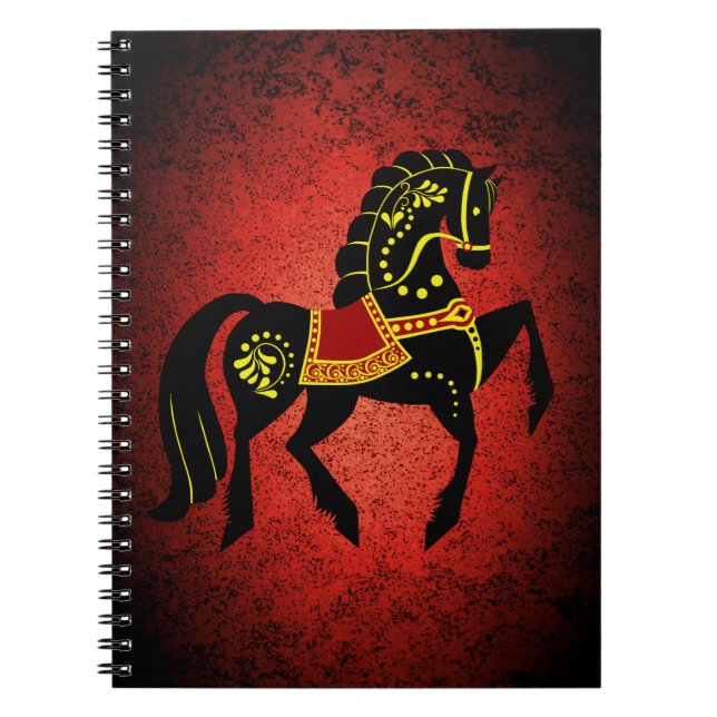 Friesian black stallion/black beauty, horse red notebook (Front)