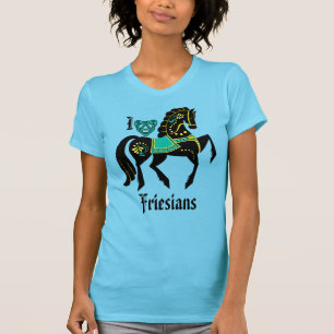 Friesian black stallion/blk beauty, gold/turquoise T-Shirt