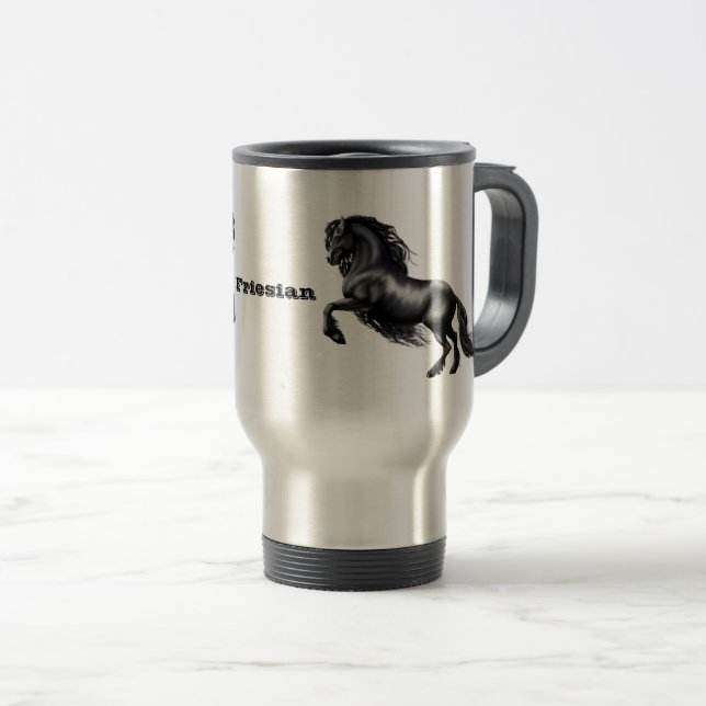 Friesian, black stallion horse, the black beauty travel mug (Front Right)