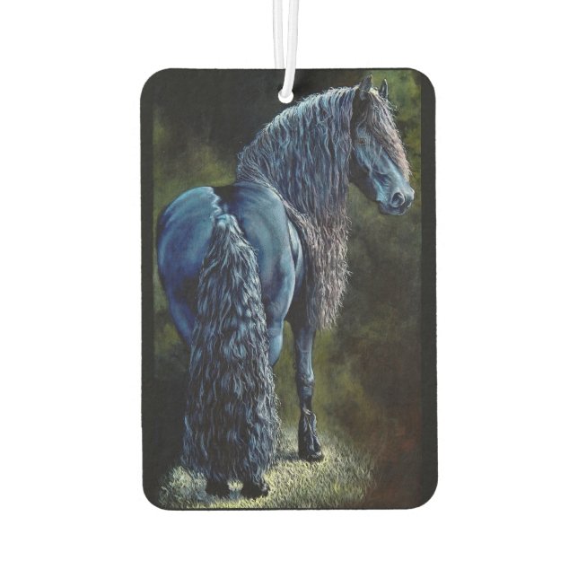 Friesian, black stallion, I love Friesians, image Car Air Freshener (Back)