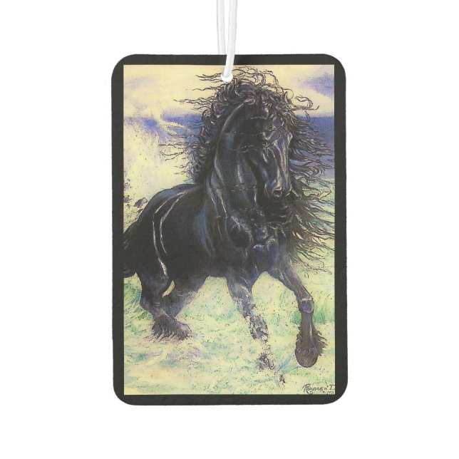 Friesian, black stallion, I love Friesians, image Car Air Freshener (Back)