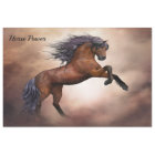 Friesian brown horse rearing up with misty clouds