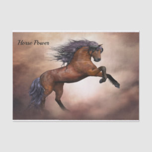 Friesian brown horse rearing up with misty clouds tissue paper