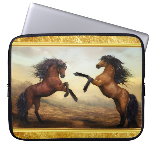 Friesian Draft Horses in a rocky mountain valley Laptop Sleeve (Front)