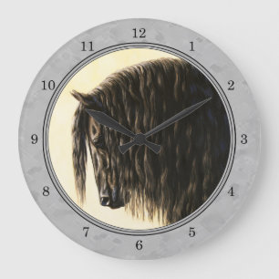 Friesian Draught Horse Silver Grey Large Clock