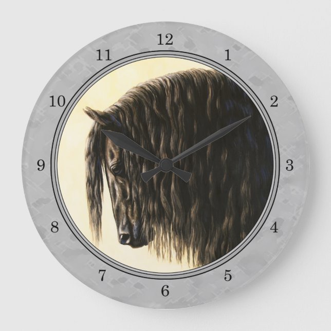 Friesian Draught Horse Silver Grey Large Clock (Front)