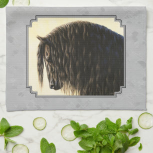 Friesian Draught Horse Silver Grey Tea Towel