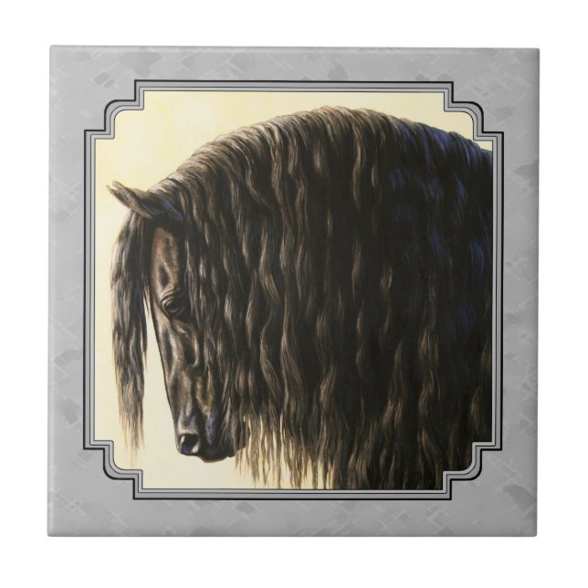 Friesian Draught Horse Silver Grey Tile (Front)