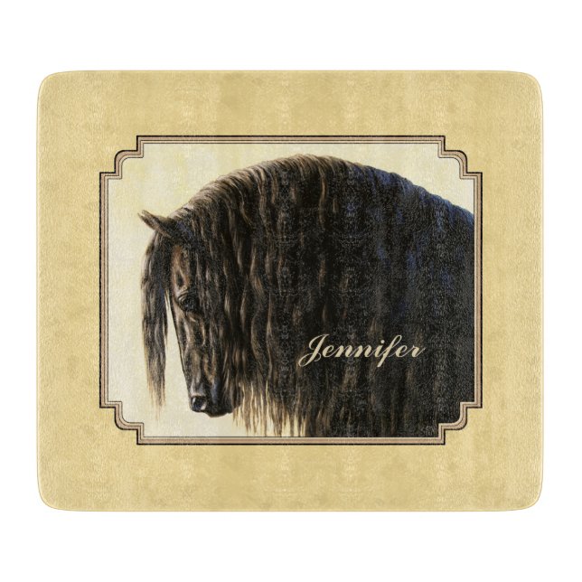 Friesian Draught Horse Yellow Cutting Board (Front)