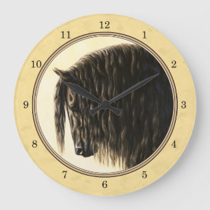 Friesian Draught Horse Yellow Large Clock