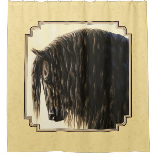 Friesian Draught Horse Yellow Shower Curtain