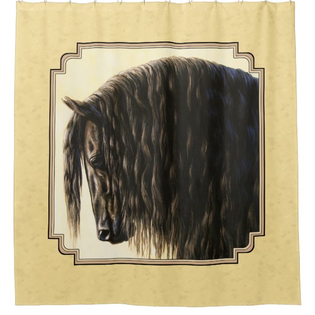 Friesian Draught Horse Yellow Shower Curtain (Front)