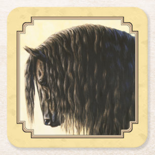 Friesian Draught Horse Yellow Square Paper Coaster