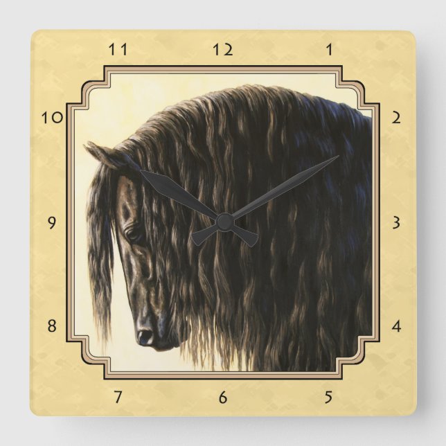Friesian Draught Horse Yellow Square Wall Clock (Front)