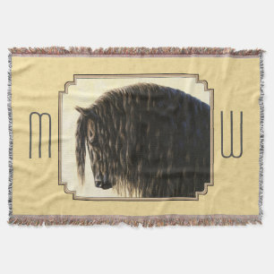 Friesian Draught Horse Yellow Throw Blanket