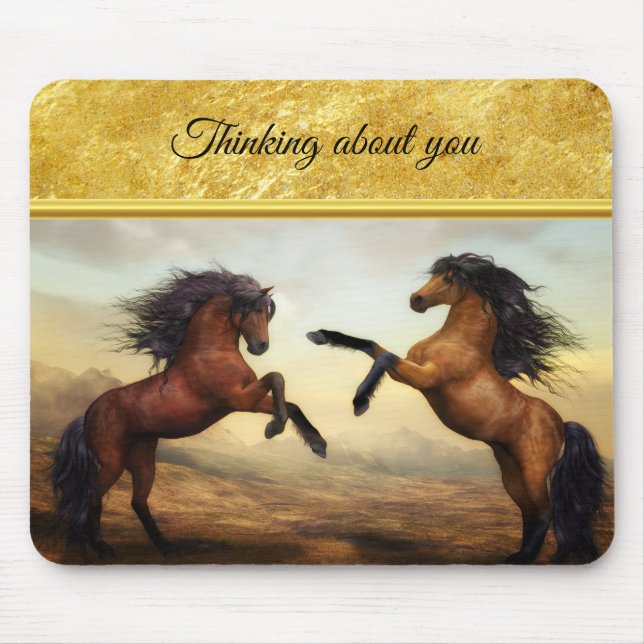 Friesian Draught Horses in a rocky mountain valley Mouse Mat (Front)