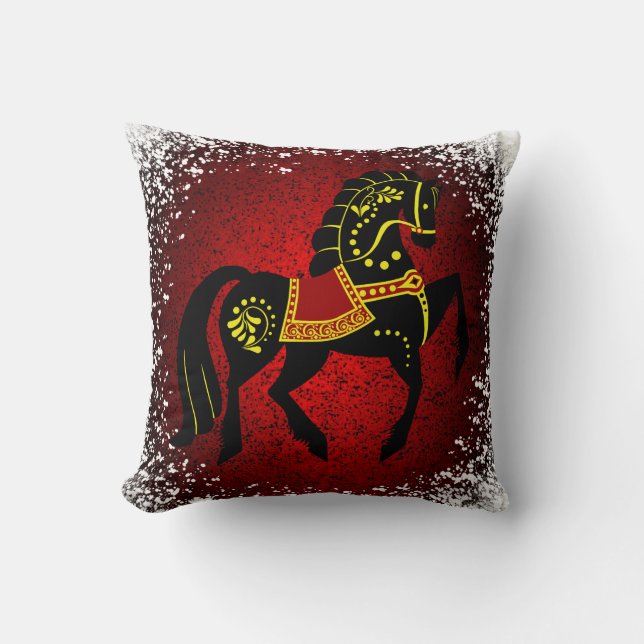 Friesian Folk black stallion/black beauty red Cushion (Front)