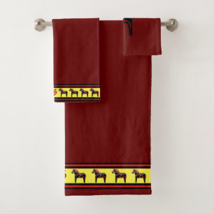 Friesian Folk dala horse, black stallion, red/gold Bath Towel Set