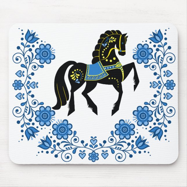 Friesian Folk horse blue/gold/black stallion Mouse Mat (Front)