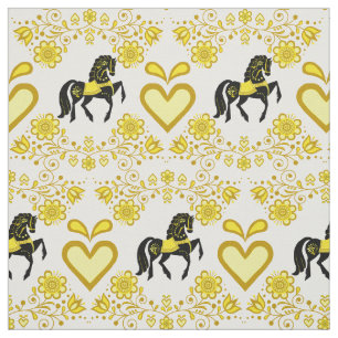 Friesian/Frisian Folk horse gold/black 4" Fabric