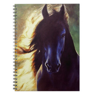 "Friesian Glow" black horse, stallion Notebook