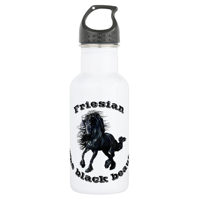 Friesian horse, black beauty stallion 532 ml water bottle (Front)
