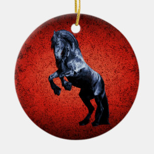 Friesian horse, black beauty stallion, cartooned 2 ceramic tree decoration