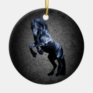 Friesian horse, black beauty stallion, cartooned 2 ceramic tree decoration