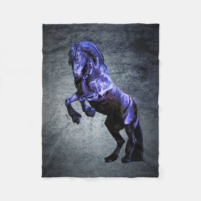 Friesian horse, black beauty stallion, cartooned fleece blanket (Front)